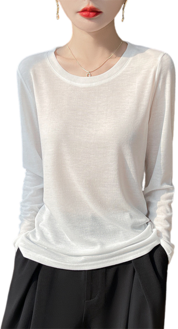 여성용 고밀도 라운드넥 니트 긴팔 티셔츠 데일리 부드러운 레이어링 멀티스타일링 봄 여름 가을 이너티 RWM22