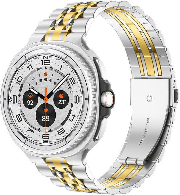 갤럭시워치8 호환 클래식 메탈 스트랩 시계줄 교체 원클릭 밴드 40/44/46mm, 실버/골드