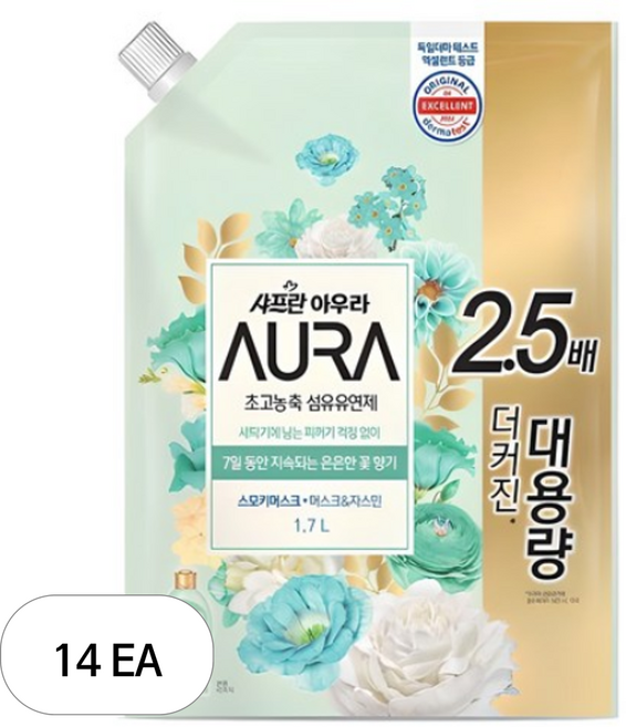 아우라 초고농축 섬유유연제 미드나잇골드 리필, 1.7L, 14개