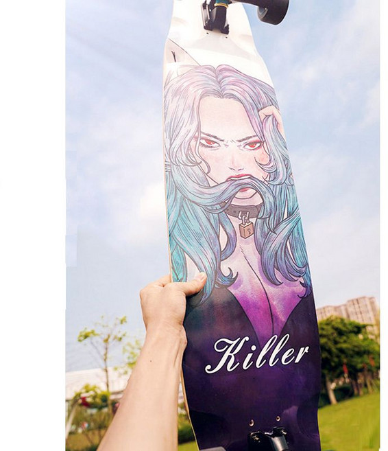 長板滑板成人初學者兒童四輪舞板, 1個, 哈莉奎茵黑色砂紙-閃光輪