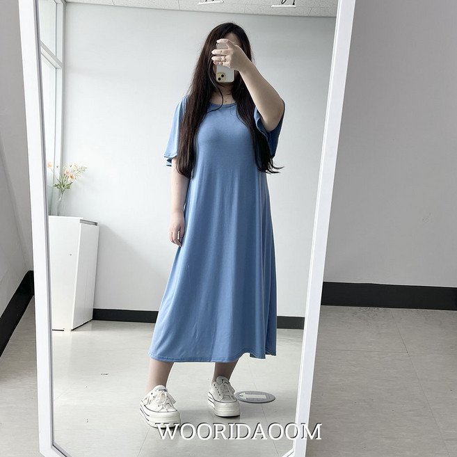 66-120 다미 빅사이즈 날씬해보이는 날개소매 반팔 원피스 홈웨어 꾸안꾸 플레어 여리여리 5XL