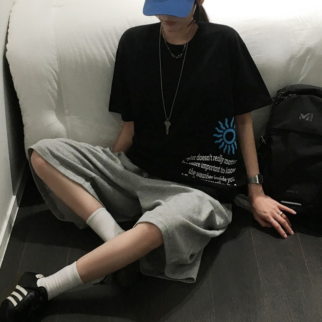 티데일리 웨더 프린팅 오버핏 20수 라운드 반팔 티셔츠