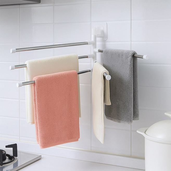 아루카 주방 싱크대 무타공 접이식 미니 스텐 행주걸이 부착식 수건걸이, 실버, 1개