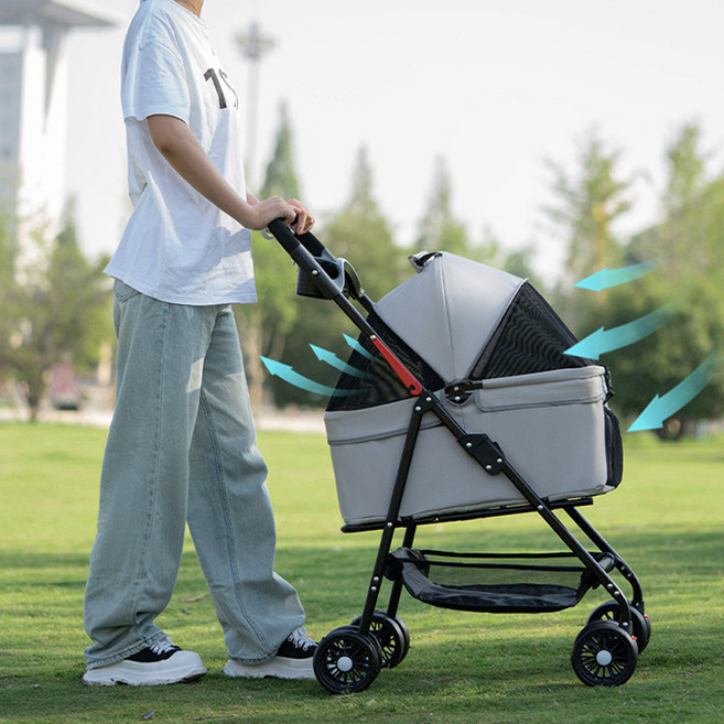 강아지유모차 개모차 강아지캐리어 펫모차 반려견이동캐리어 고양이, 1개, 그레이