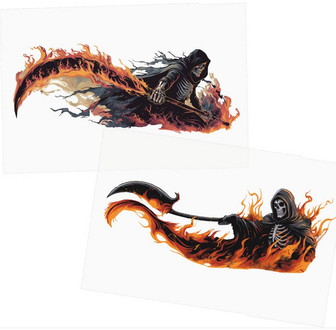 오토바이 튜닝스티커 해골 사신 롱타입 투명그래픽스티커 국내제작 소 중 대, M, 1개, M03