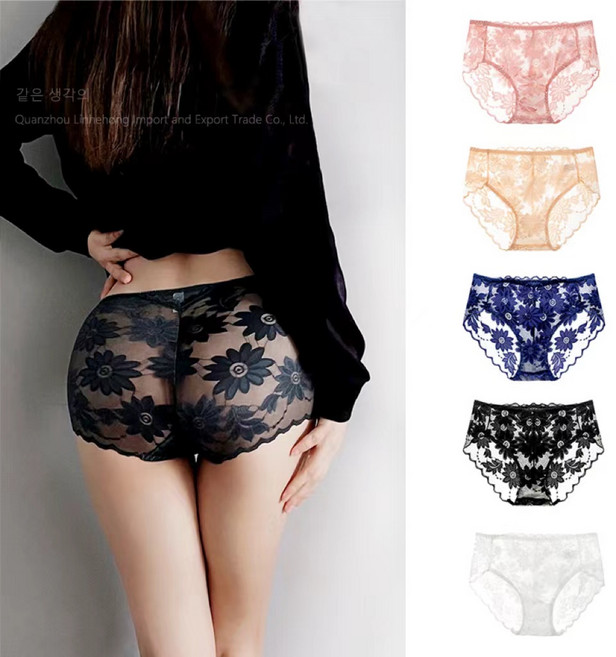 시스루 레이스 자수 노라인 여성팬티 5P