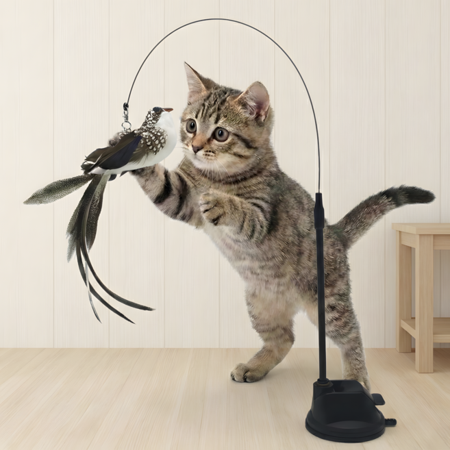 리니코 냥이최애 새모양 튼튼한 고정 고양이 낚시대 장난감, 1세트, 긴꼬리 새