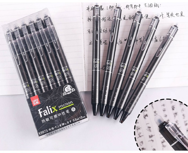 Falix 擦擦筆 按壓式中性筆, 黑色, 1個