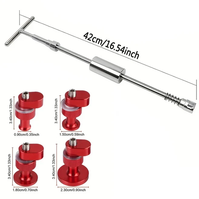 자동차 덴트 풀러 수리 키트-T 바 덴트 도구 4개의 중형 알루미늄 합금 풀 탭 포함 자동차 바디 페인트리스, 01 Puller with tabs
