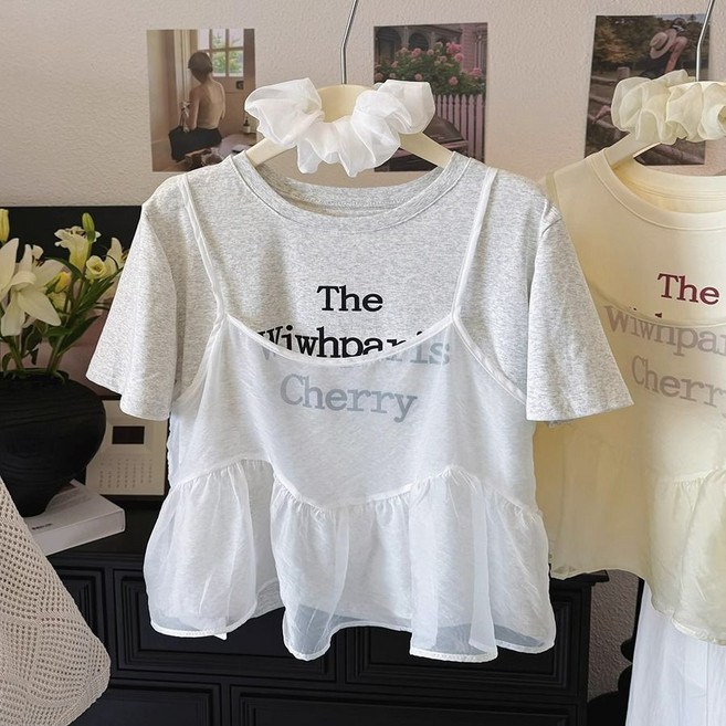 옌츠 빅 사이즈 망사 나시 캐주얼 티셔츠 여자 여름 빅 사이즈 반팔 상의 26cy304