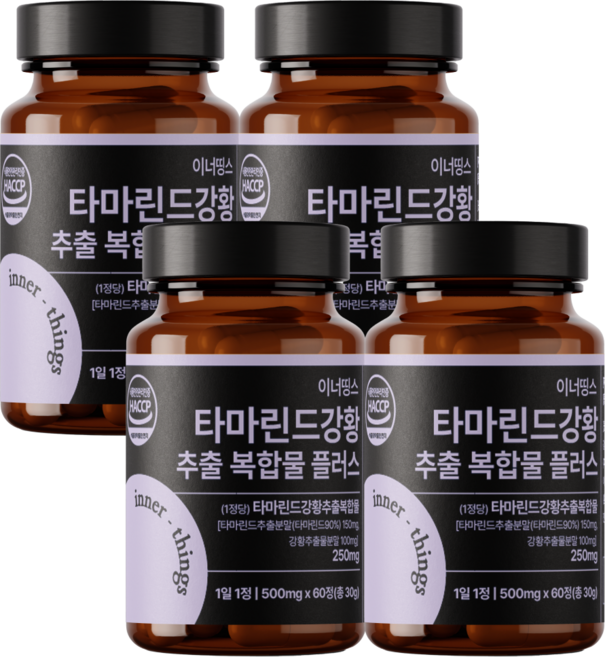 이너띵스 타마플러스 250mg 타마린드 강황 추출 복합물 식약청 HACCP 인증, 4개, 60정