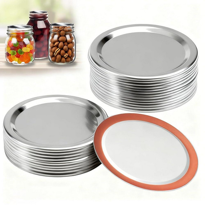 Zivif 메이슨 병 금속 뚜껑 20팩 넓은 입구 (83mm) 10개 및 일반 입구 10개(68mm) 통조림 보관 및 발효용 실리콘 씰이 있는 누출 방지 밀폐 뚜껑, Zivif 메이슨 병 금속 뚜껑 20팩, 넓은 입구 (