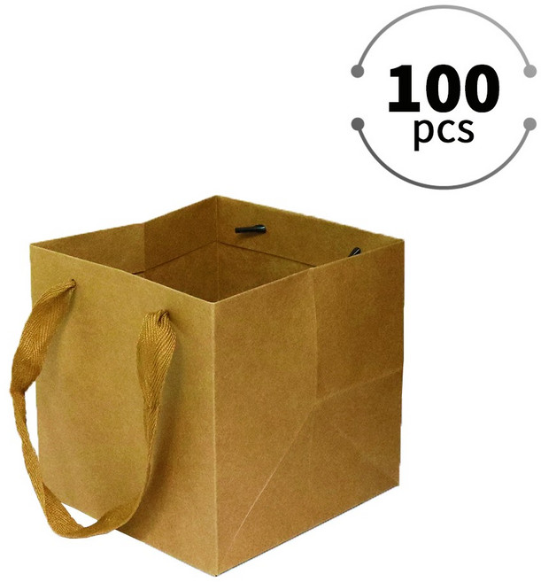 두꺼운 고급 종이쇼핑백 선물용 종이가방 무지 종이백 도시락 포장 쇼핑백 답례품 케이크 가방 100매, 크라프트