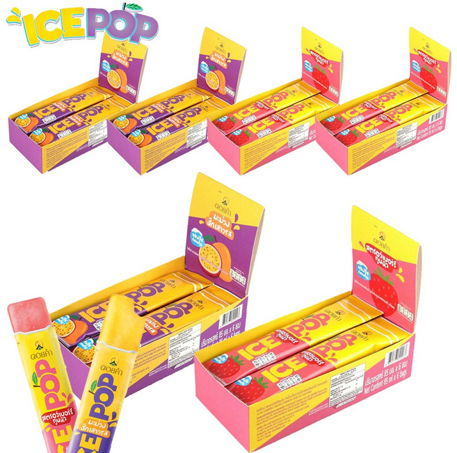 예이니식품 태국 도이캄 아이스팝 주스 망고&패션후르츠85ml 18개+딸기85ml 18개 (총36개) 얼려먹는아이스크림어린이, 85ml, 36세트