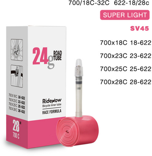 RideNow 초경량 자전거 내부 튜브 700 700C 18 25 28 32 도로 TPU 타이어 45/65/85mm 길이 프렌치 밸브, 13 24g white SV45