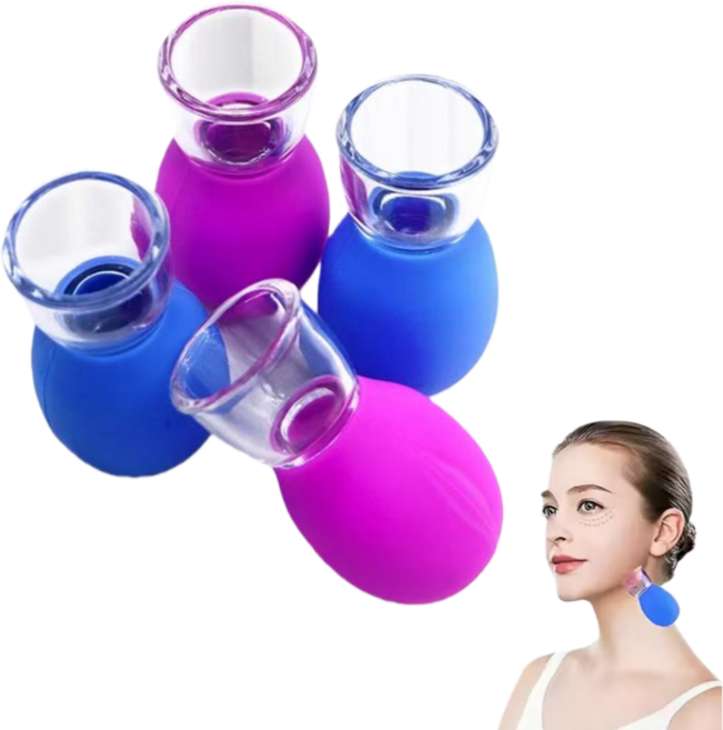 픽클리 V라인 얼굴 진공 부황 팔자주름 리프팅 마사지 컵 4개, 1세트, 보라2+블루2
