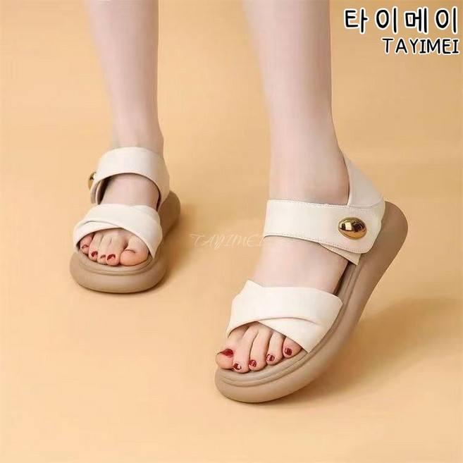 타이메이 여름 샌들 여성 가벼운 미끄럼 방지 두꺼운 밑창 여성 신발 편리한 끈 편안하고 초소프트 패션 외출 신발
