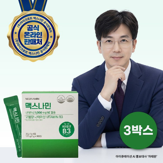 맥스나민(MaxNAMIN) 고용량 비타민 B3 1000g 니코틴산아미드, 3개, 60회분