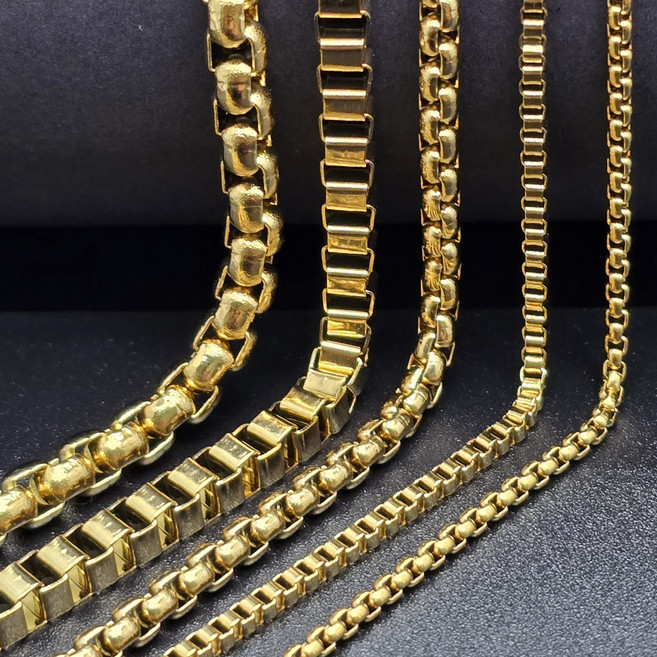 18K 골드 도금 체인 목걸이 써지컬스틸 박스체인 남자 목걸이 줄