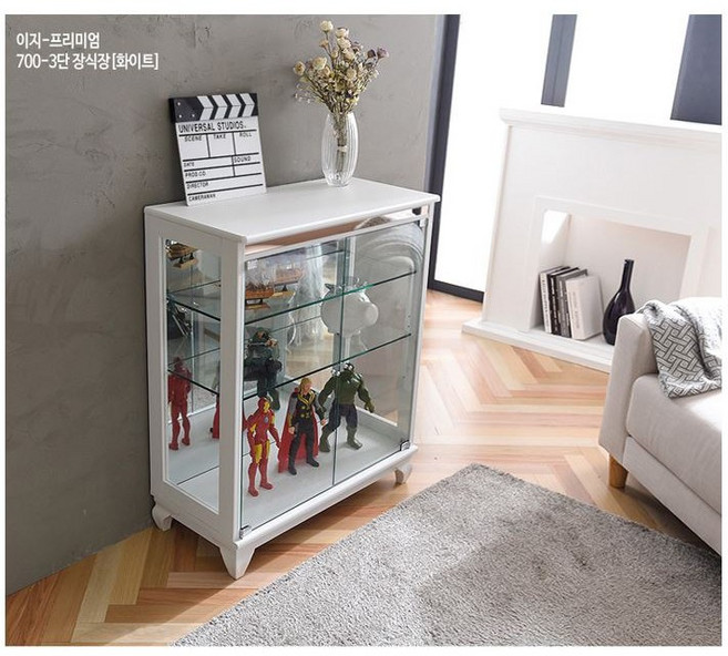 이지-프리미엄 700-3단 유리장식장 거실진열장 거실장, 화이트