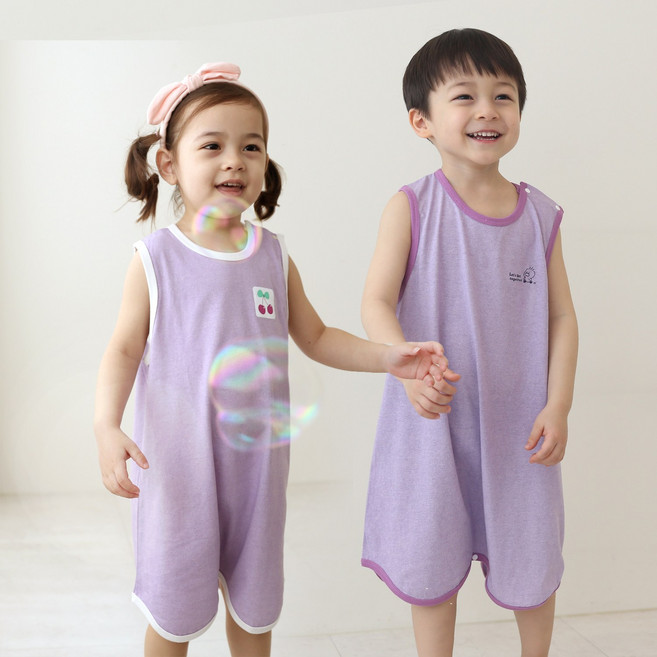 잼베이비 순면 유아동 간절기 수면조끼 아기 봄 여름 순면 잠옷 부드럽고 얇은 원피스형