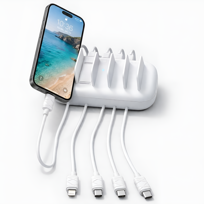 팝폰 5포트(C핀/C핀/C핀/C핀/8핀) PD PPS 업소용 초고속 멀티충전기 TC70, 크림, 1개