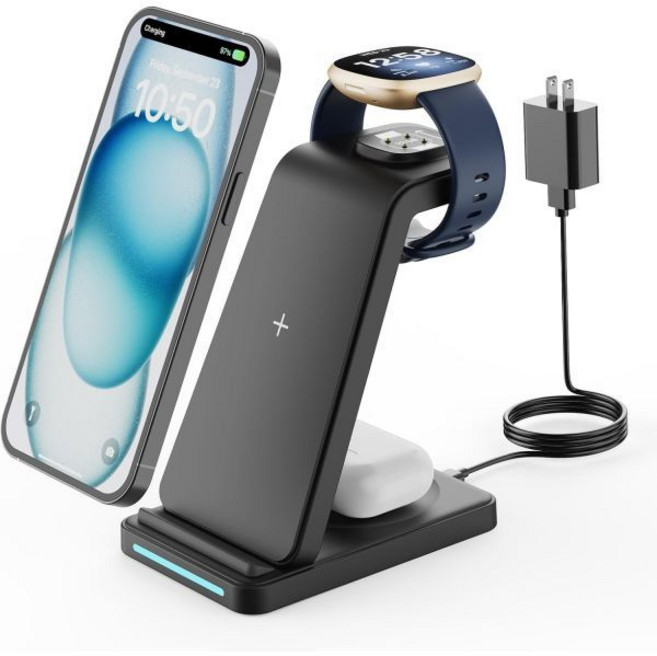 Fitbit 충전소용 무선 충전기 - Watch Sense 2/Sense/Versa 4/3 iPhone 삼성 Google Pixel Phone Android AirPo