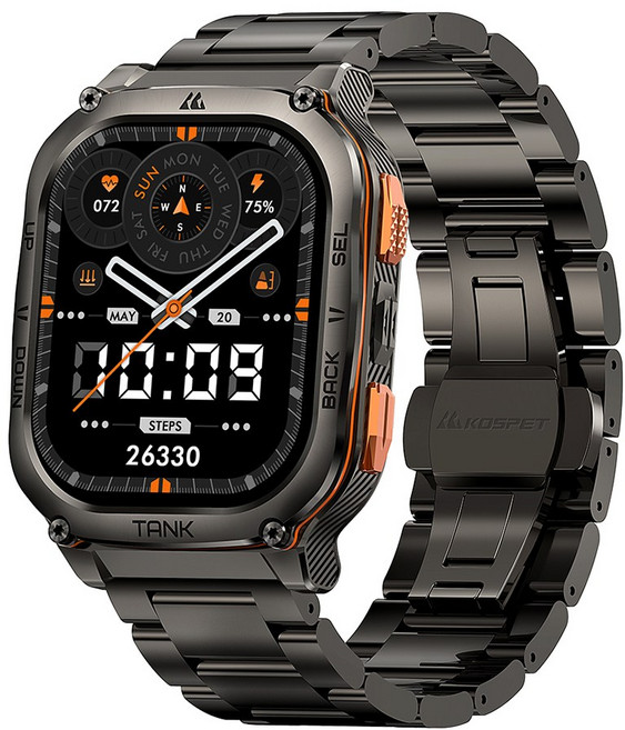 2025년형 KOSPET TANK M3 Ultra GPS 스마트워치 남성용 방수 5ATM AMOLED AOD 480mAh 디지털 블루투스 통화 기능, Black double strap, 4.978cm, GPS + 블루투스
