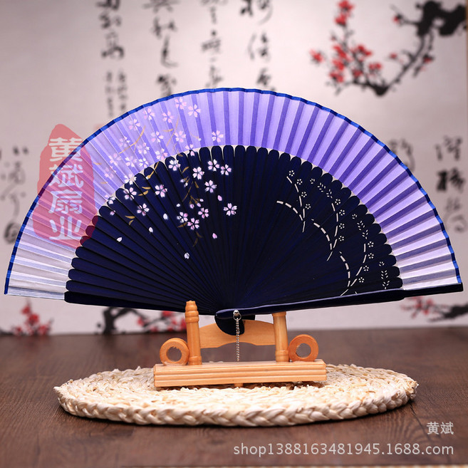 暢銷櫻花扇噴繪摺扇烤漆扇女士精品摺扇日本扇, 1個, 6號藍骨紫色面:如图