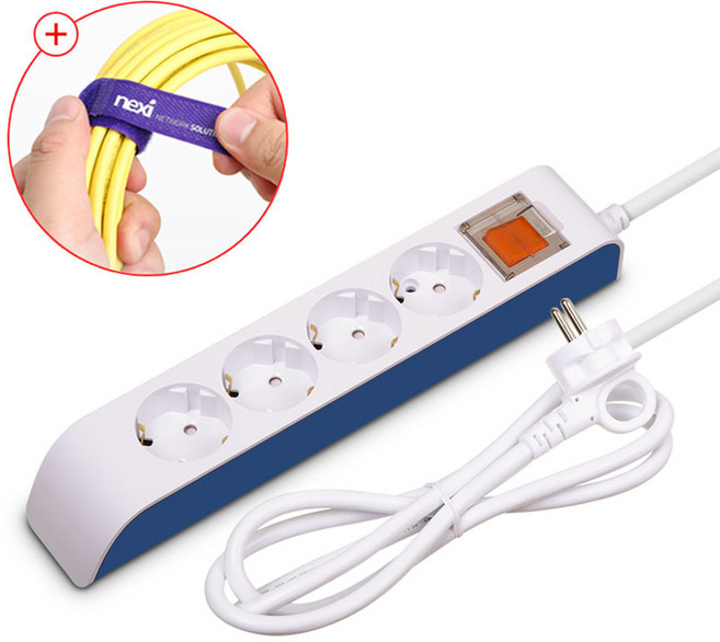 현대일렉트릭 하이탭 4구 메인스위치 일반 멀티탭 + 밸크로타이 16A 가정용 사무용 안전한 국산 멀티 콘센트, 화이트, 1개, 1.5m