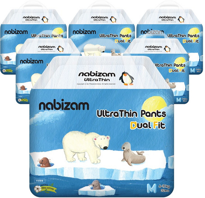나비잠 기저귀 울트라씬 듀얼핏 팬티 6팩, 중형(M), 192매