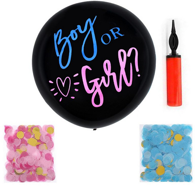 올리브파티 젠더리빌 풍선 세트 성별 확인 베이비샤워 파티용품, 1개, 슬림세트+손펌프