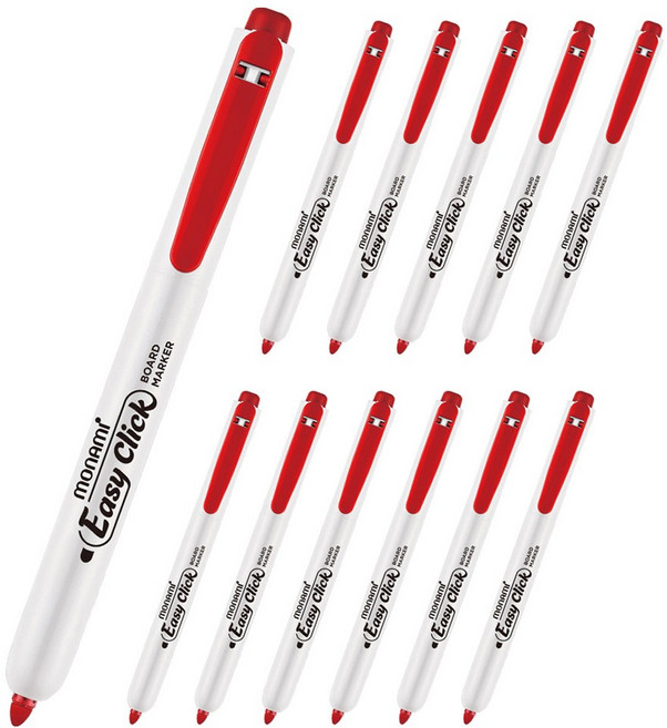 모나미 이지클릭 보드마카, 적색(레드 R 06), 12개