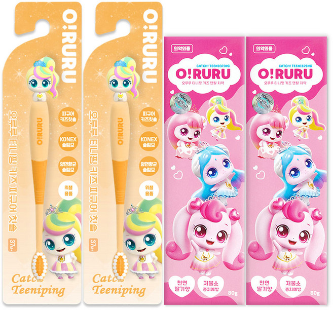 프린세스 캐치티니핑 피규어 칫솔 + 티니핑 덴탈 치약, 뽀니칫솔+덴탈치약, 1세트, 4개입