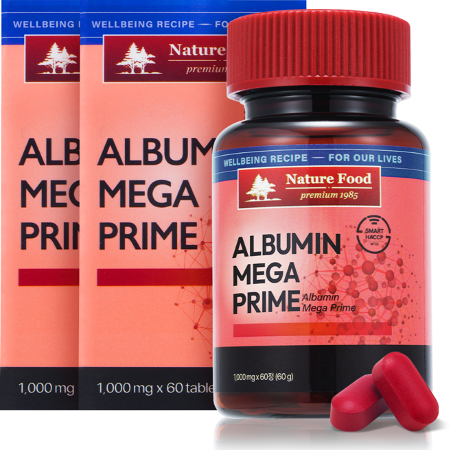네이처푸드 알부민 메가프라임 고함량 식약청인증 haccp 알부민, 2개, 60정