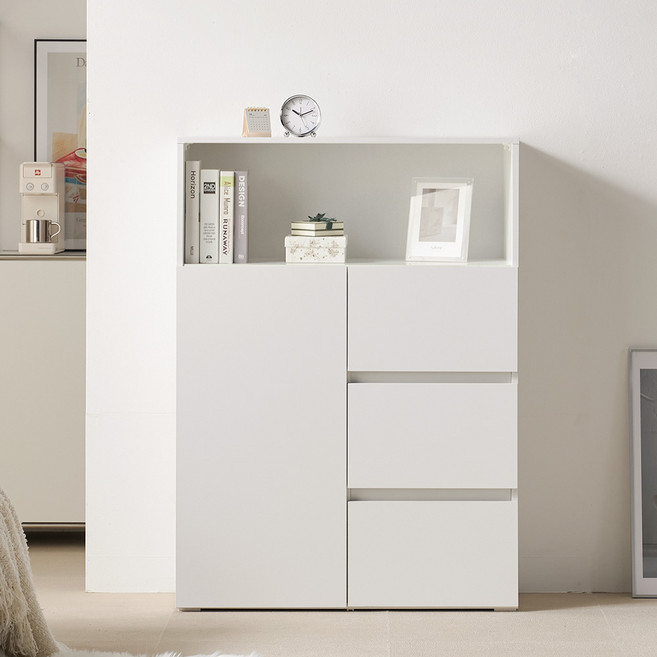 룸앤디 모노 더높은 서랍수납장 800 상부오픈형 E0등급LPM 다용도 슬림 서랍장, 모노 더높은 서랍수납 800(상부오픈) 화이트, 3단