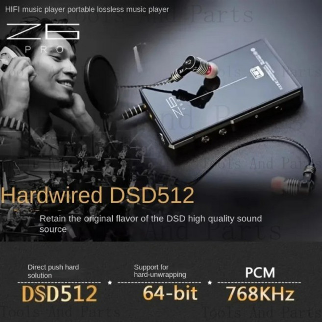 휴대용 MP3 플레이어 미니 블루투스 Moonlight B Z6 DSD512 HiFi 음악 하드웨어 디코딩 무손실 오디오 마스터 Aficionado 2.4 인치 화면, 02 MP3    NO RAM