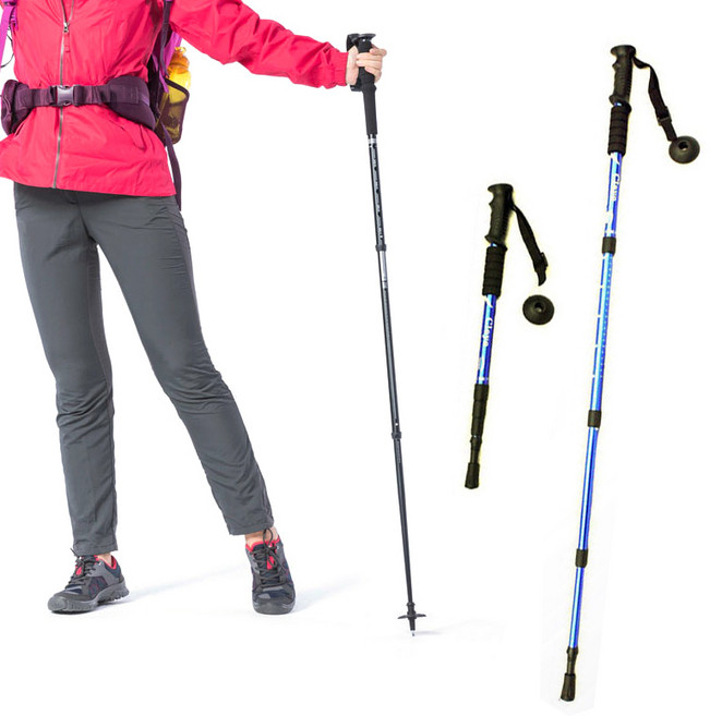 OMT 초경량 접이식 4단 두랄루민 길이조절 등산용 스틱, 1개, 블랙