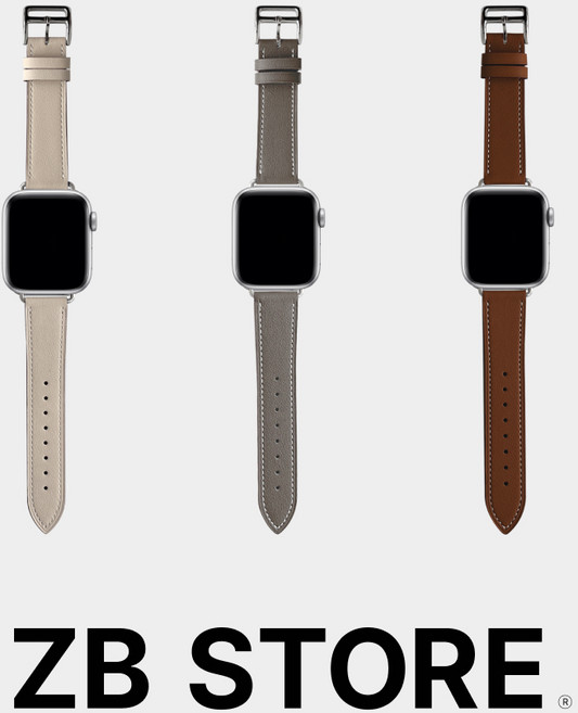 ZB 애플워치 호환 천연 가죽스트랩 싱글투어, 38/40/41mm, 블랙(블랙스티치)