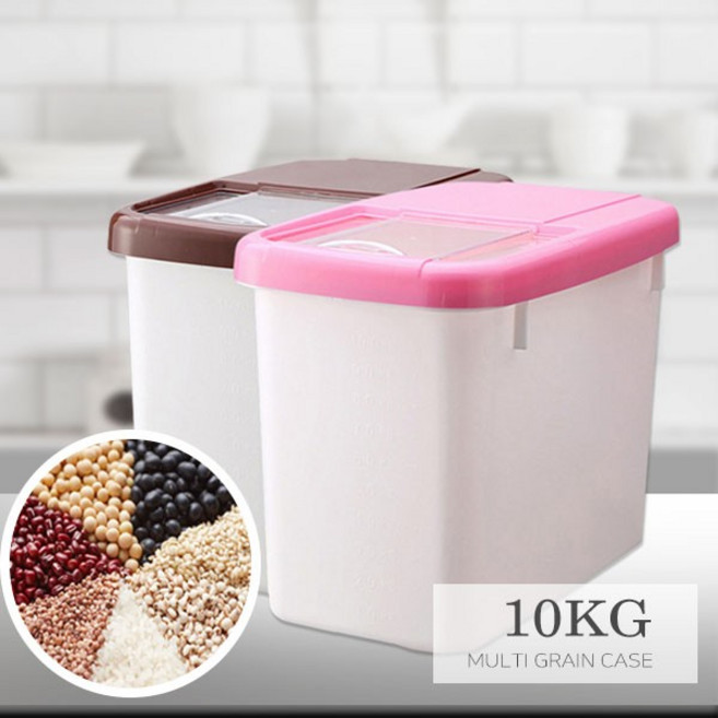 주방 용기 쌀통 잡곡 10kg 보관 사료 상자 수납케이스, 1개, 핑크
