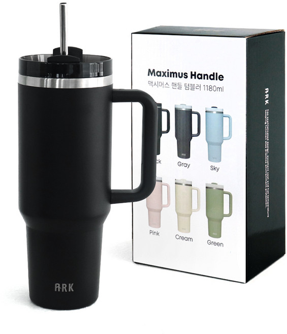아크 맥시머스 핸들 대용량 빨대 텀블러 1180ml, 블랙, 1개