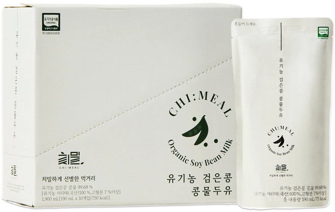 치밀 유기농 검은콩 두유 진한 무가당 콩물, 10개, 190ml