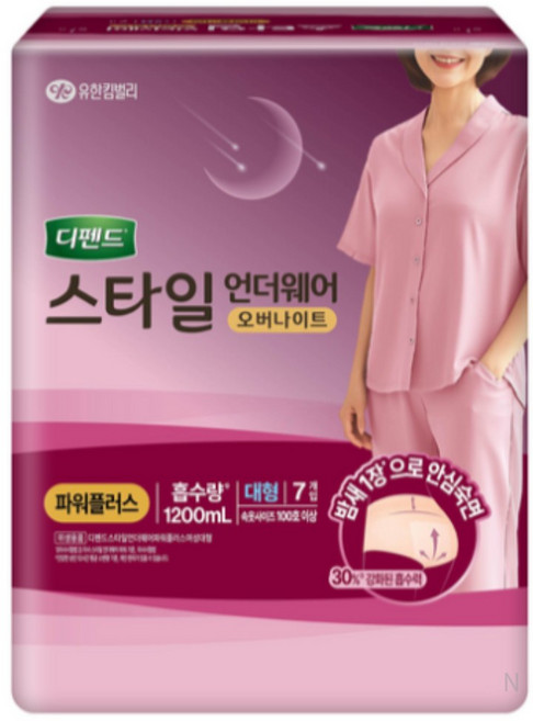 디펜드 여성용 스타일 언더웨어 오버나이트 성인기저귀, 대형, 7개입, 60개