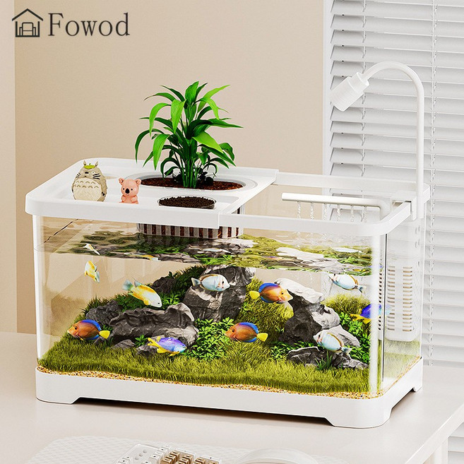 Fowod 수족관 생태 어항 조경 물고기어항 어항세트 안깨지는 아크릴 어항, 1개, 흰색