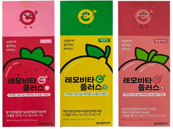 경남제약 레모비타 플러스정 3종 [딸기+레몬+복숭아] 캔디 상큼하게 씹어먹는 비타민C, 1개, 360정