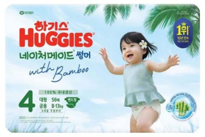하기스 네이처메이드 썸머 밴드형 기저귀 남녀공용 대형, 4단계, 56매