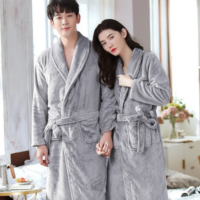1+1 커플샤워가운 겨울 목욕 극세사 수면 가운 로브