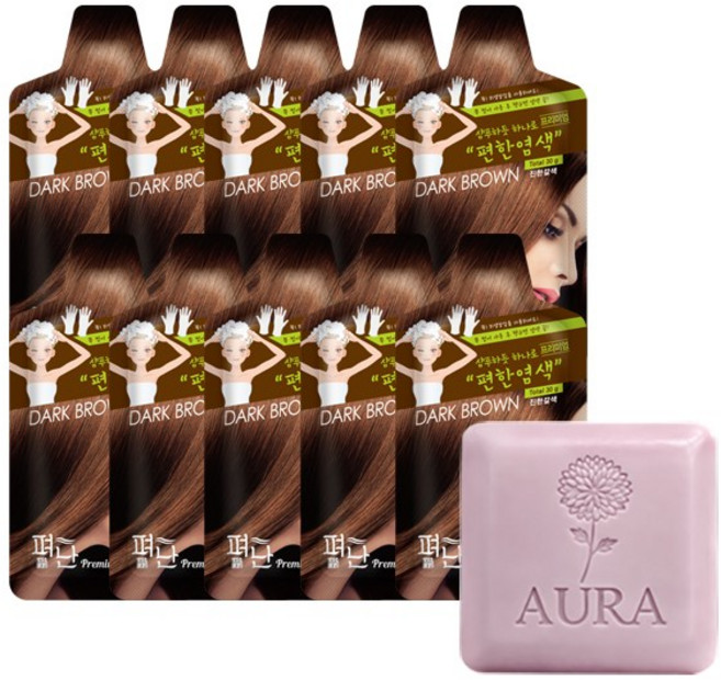펴난 프리미엄 편한 5분 스피드 새치염색약 10p + 아우라 퍼퓸숩 화장비누 2개 증정, 다크브라운, 1개