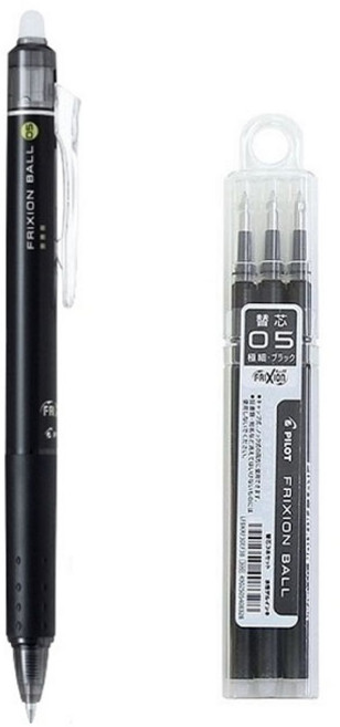파이롯트 프릭션 지워지는 볼펜 0.5mm, 블랙+리필(3개입), 1세트