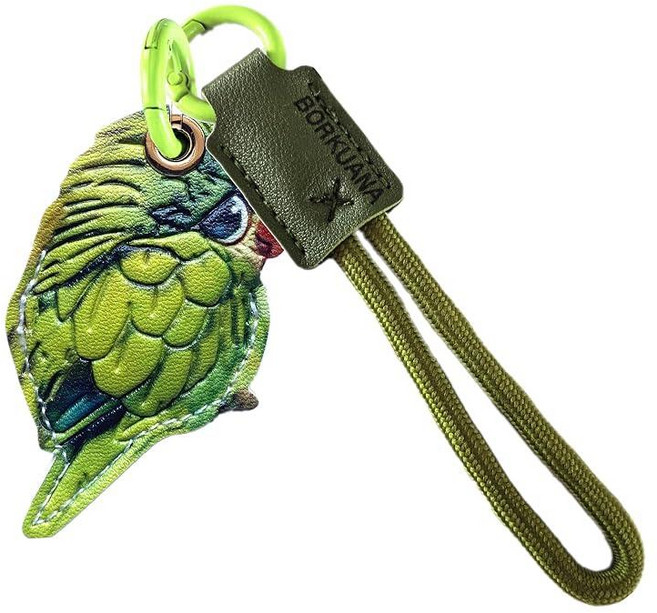 BORKUANA 에어태그와 호환되는 가죽 키체인 홀더 케이스 키링과 랜야드가 있는 귀여운 보호 커버 지갑 열쇠 가방 반려동물용 긁힘 방지 파인더 GPS 트래커 케이스(블, Green Bird